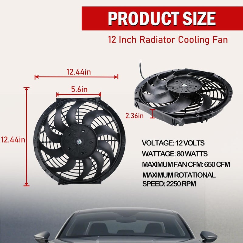 PRUNkuar 12 inch Electric Radiator Cooling Fans with CFM Thermostat Wiring Switch Relay Kit Black - Image 3